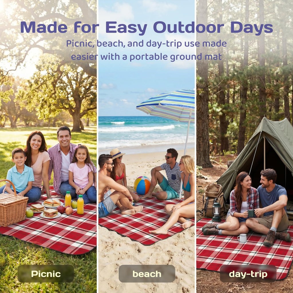 Adivo waterproof tartan picnic blanket – Red Tartan, 200 × 200 cm, view 6
