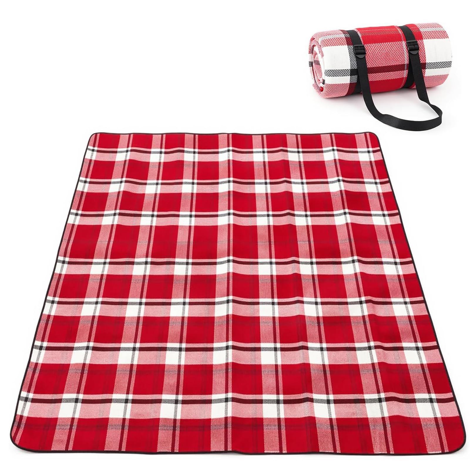Adivo waterproof tartan picnic blanket – Red Tartan, 200 × 300 cm