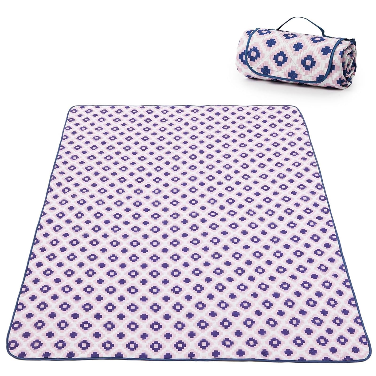 Adivo waterproof geometric picnic blanket – Purple Geometric, 200 × 200 cm