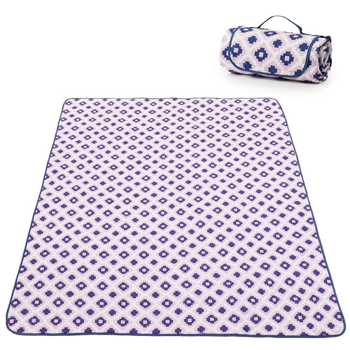 Adivo waterproof geometric picnic blanket – Purple Geometric, 200 × 200 cm