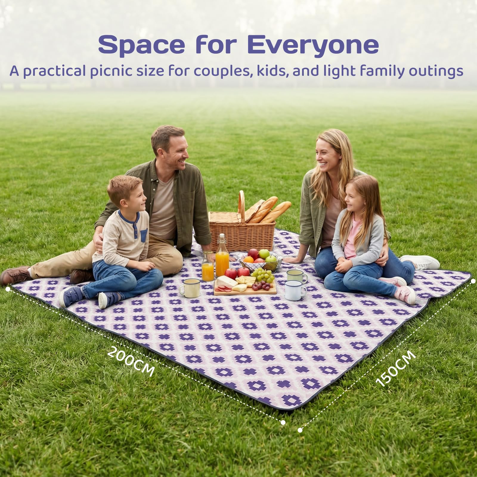 Adivo waterproof geometric picnic blanket – Purple Geometric, 200 × 200 cm, view 3