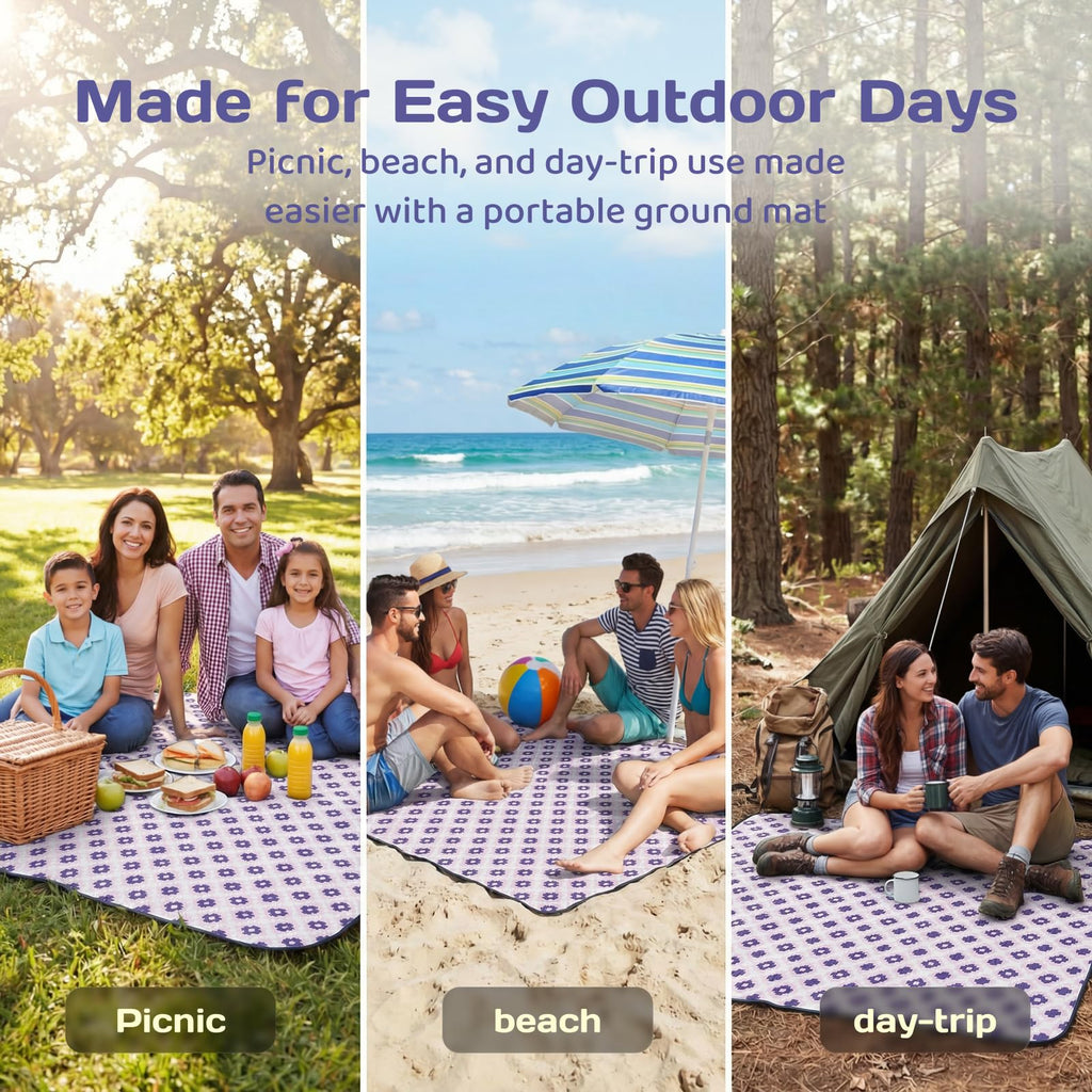 Adivo waterproof geometric picnic blanket – Purple Geometric, 200 × 200 cm, view 6