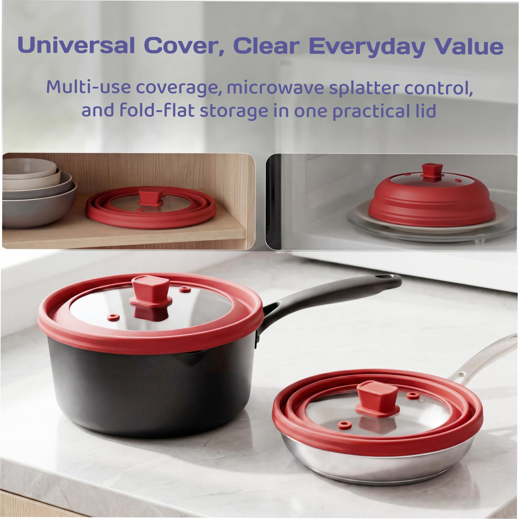 Adivo Collapsible Silicone Splatter Guard – Red / Small, view 7