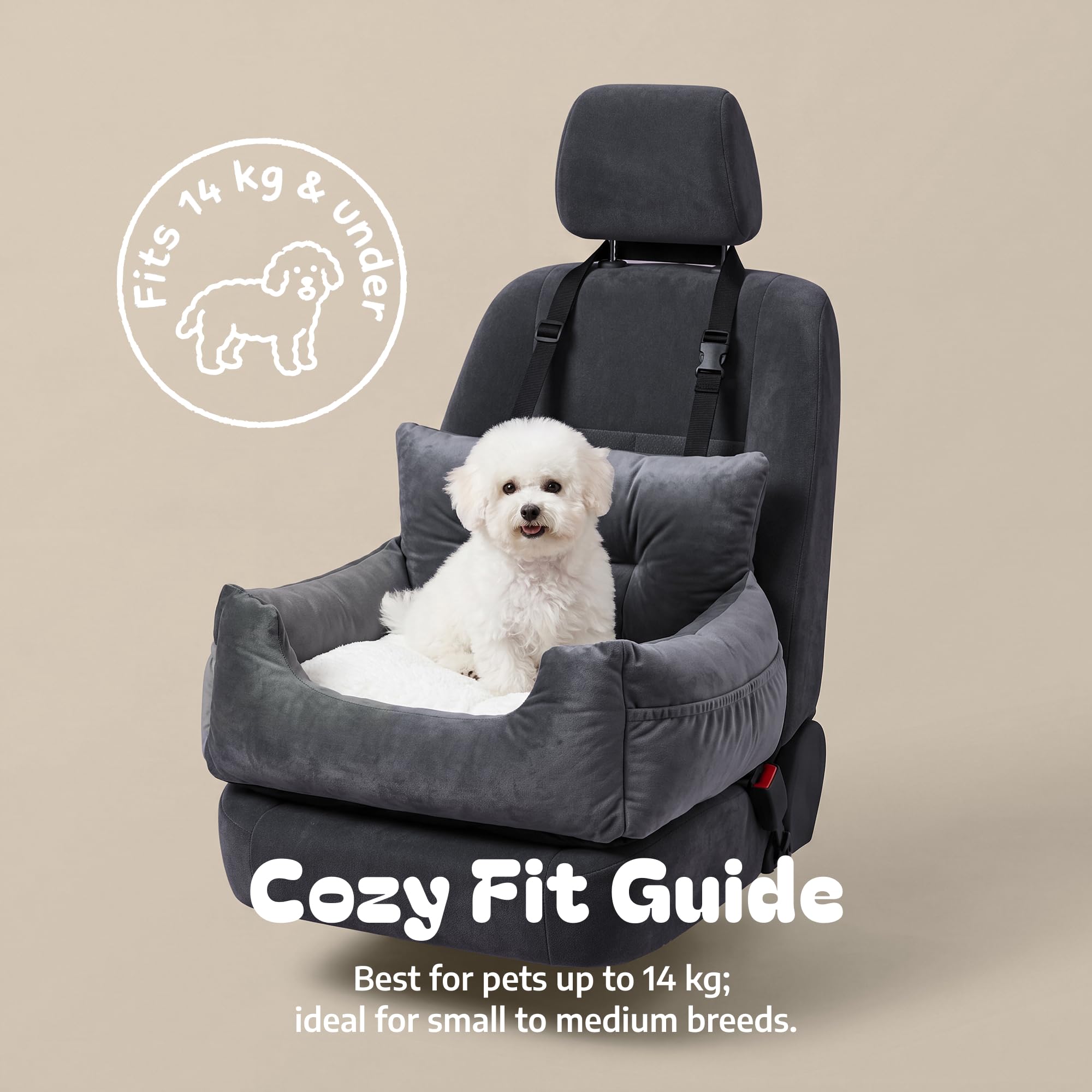 Furry Much Dog Car Booster Seat – Grey – Dark Grey, view 3