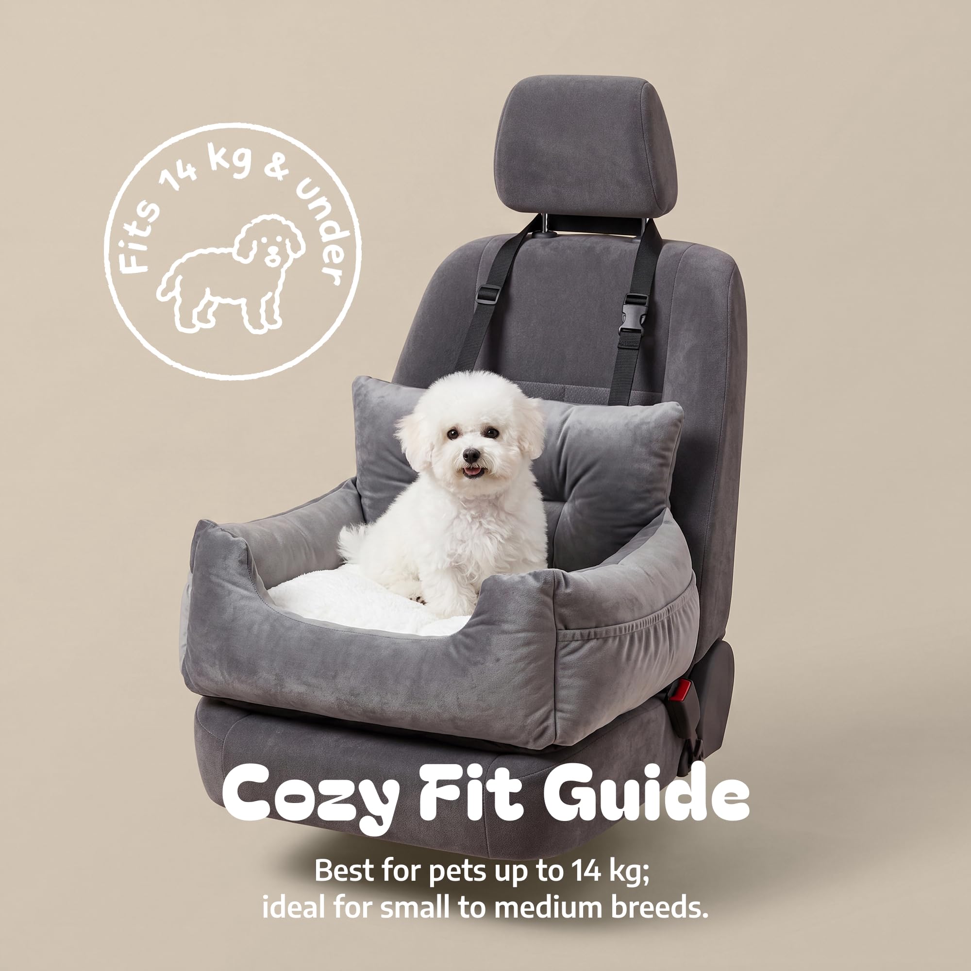Furry Much Dog Car Booster Seat – Grey – Light Grey, view 3