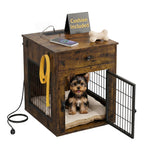 Viviendo Dog Crate End Table with Mat and Charging Station – Brown