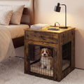 Viviendo Dog Crate End Table with Mat and Charging Station – Brown, view 2