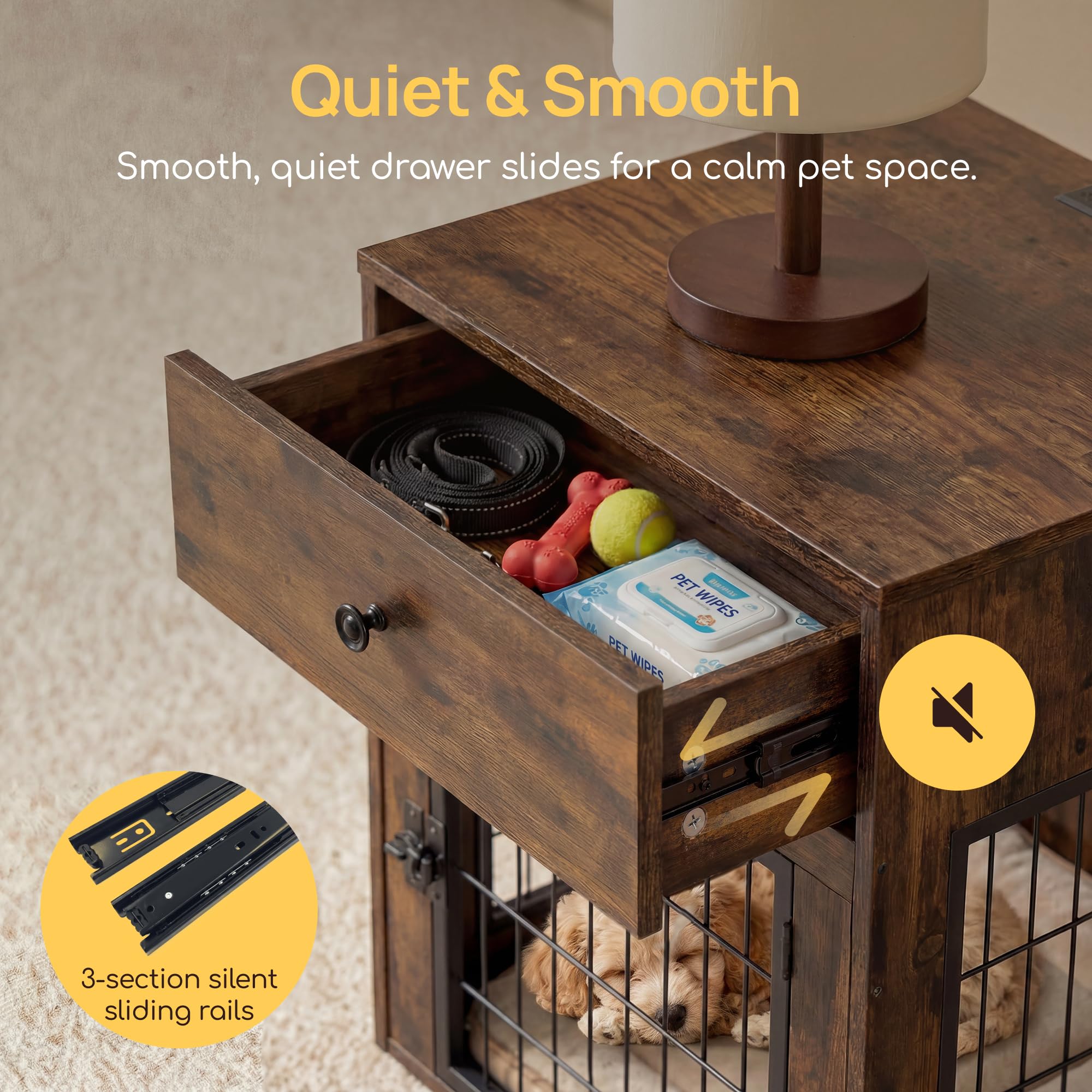 Viviendo Dog Crate End Table with Mat and Charging Station – Brown, view 7