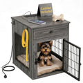 Viviendo Dog Crate End Table with Mat and Charging Station – Grey