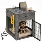 Viviendo Dog Crate End Table with Mat and Charging Station – Grey