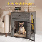 Viviendo Dog Crate End Table with Mat and Charging Station – Grey, view 9
