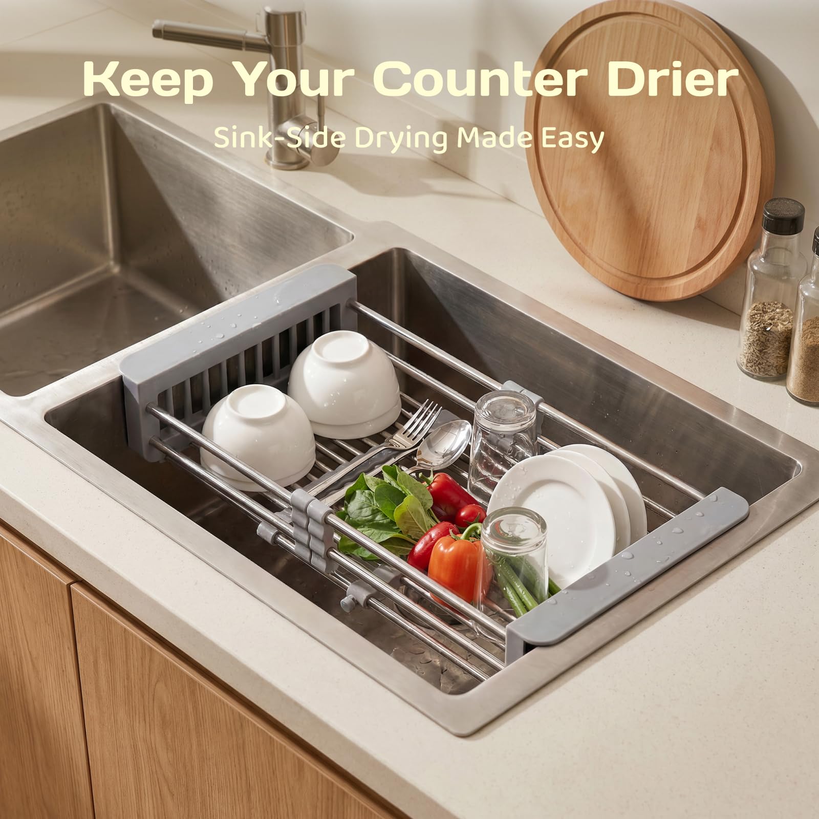Adivo Expandable Over-Sink Dish Rack – Grey, view 3