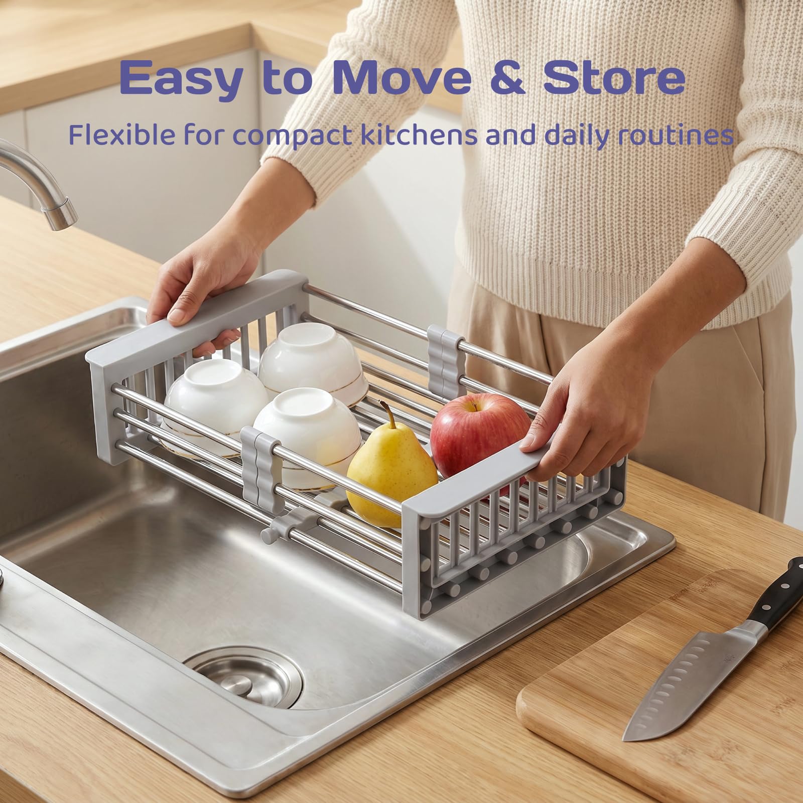Adivo Expandable Over-Sink Dish Rack – Grey, view 7