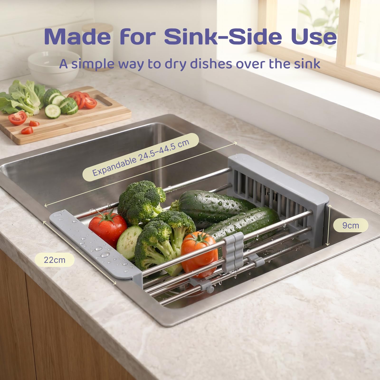 Adivo Expandable Over-Sink Dish Rack – Grey, view 8
