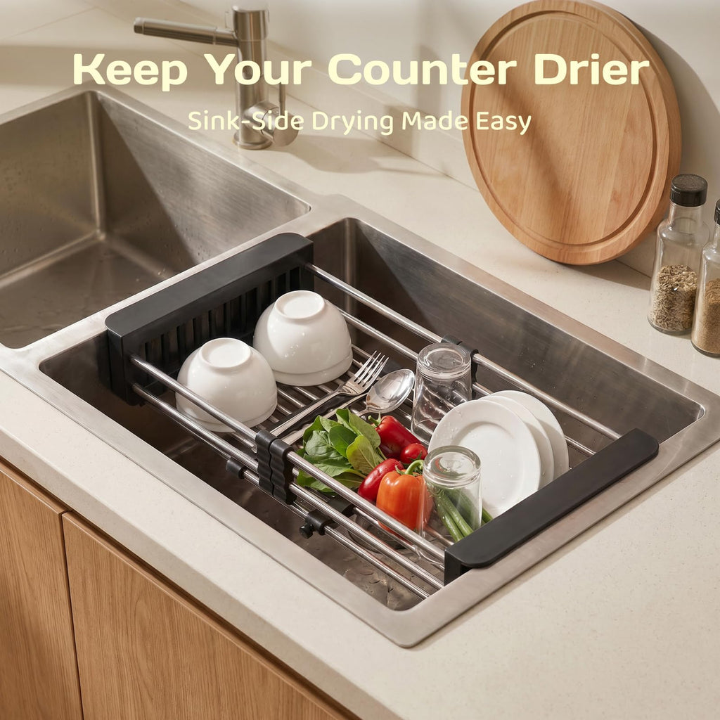 Adivo Expandable Over-Sink Dish Rack – Black, view 3