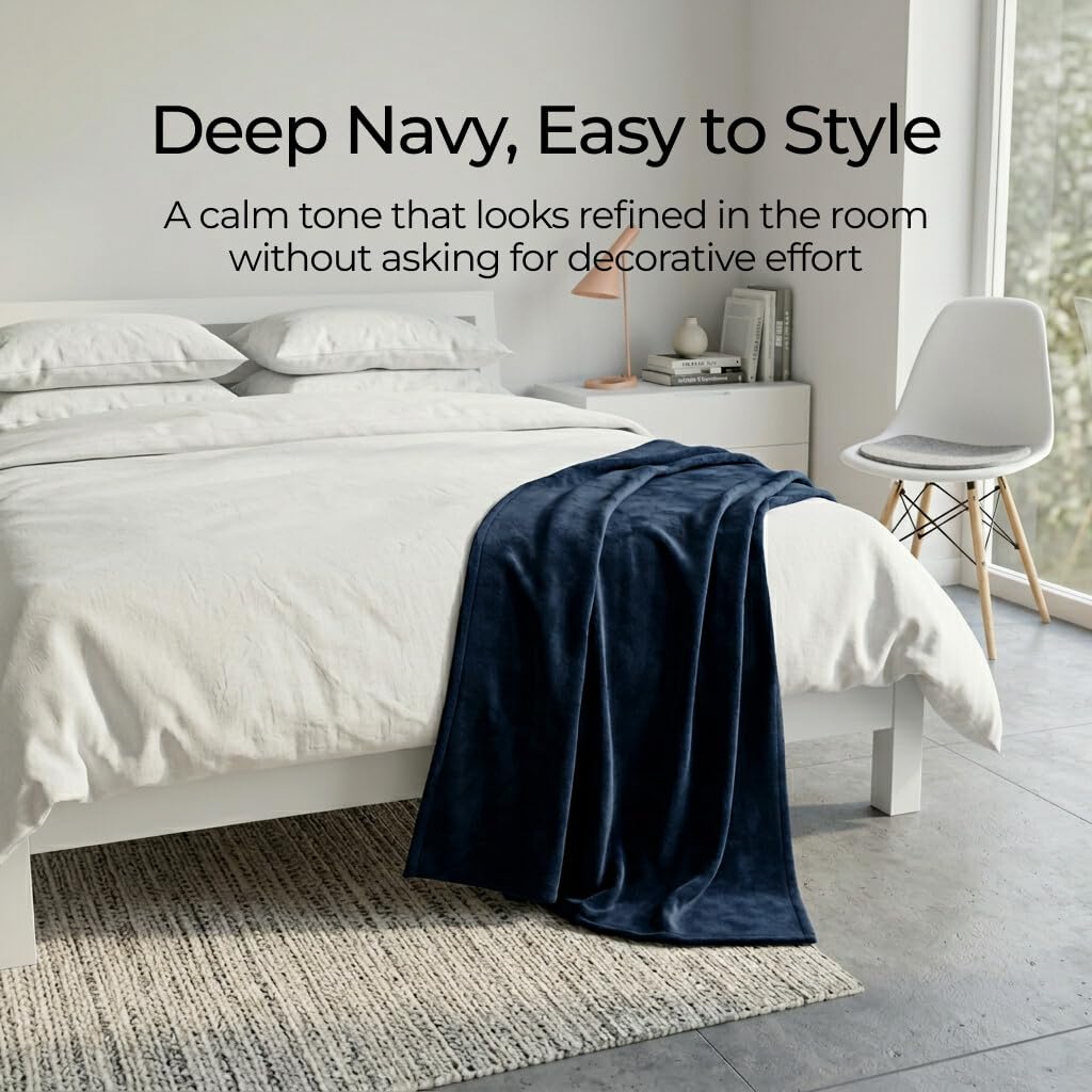 Faunna Navy Fleece Throw Blanket – 120 × 150 cm, view 4