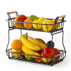 Adivo 2-Tier Metal Fruit Basket with Handle – Black