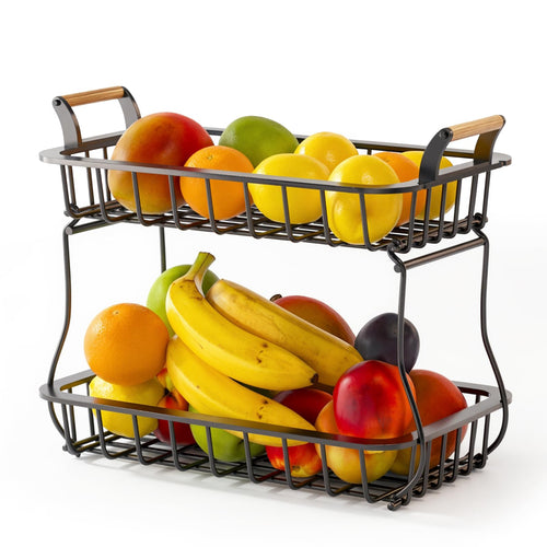Adivo 2-Tier Metal Fruit Basket with Handle – Black
