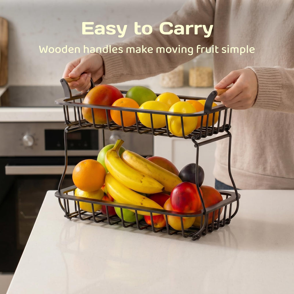 Adivo 2-Tier Metal Fruit Basket with Handle – Black, view 4