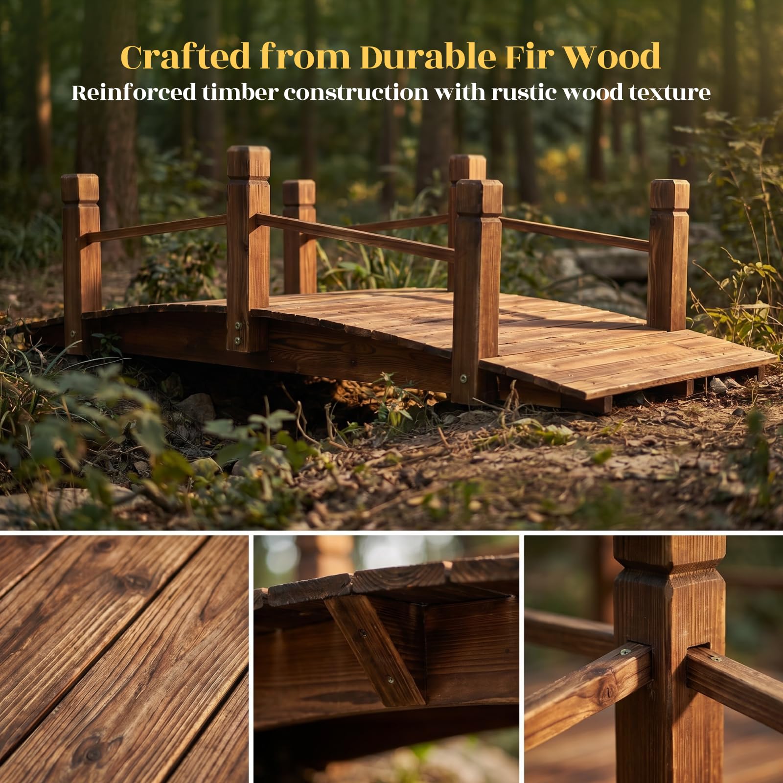 Hortikraft 160 cm Wooden Garden Bridge, view 4