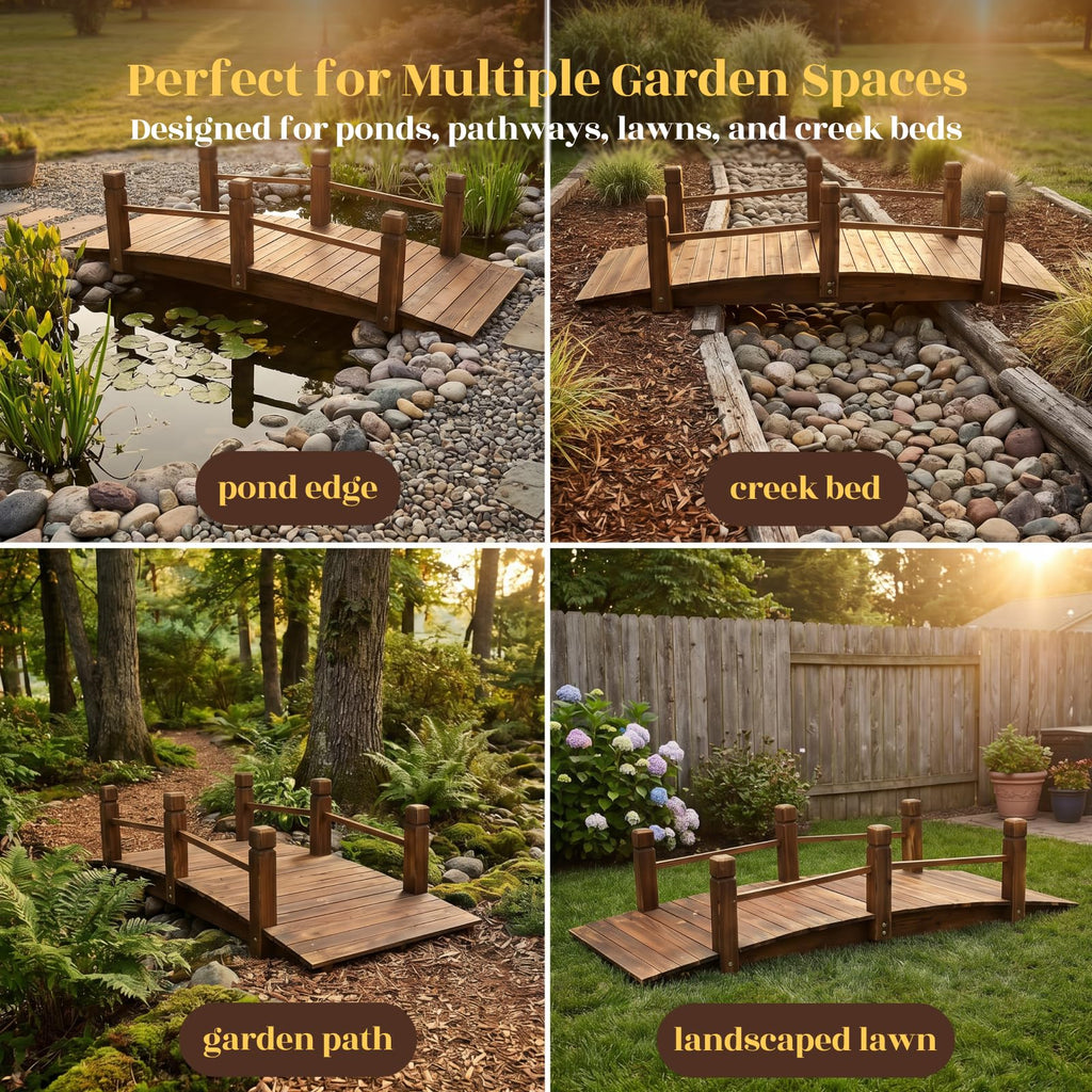 Hortikraft 160 cm Wooden Garden Bridge, view 5