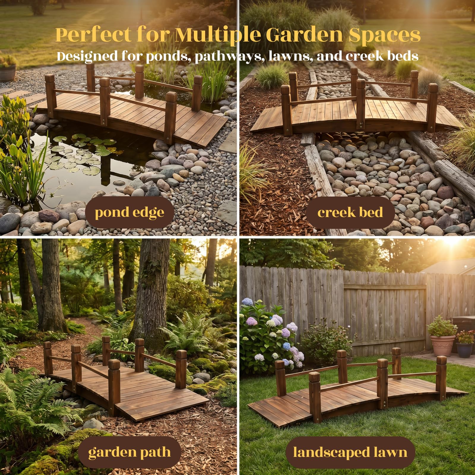 Hortikraft 160 cm Wooden Garden Bridge, view 5