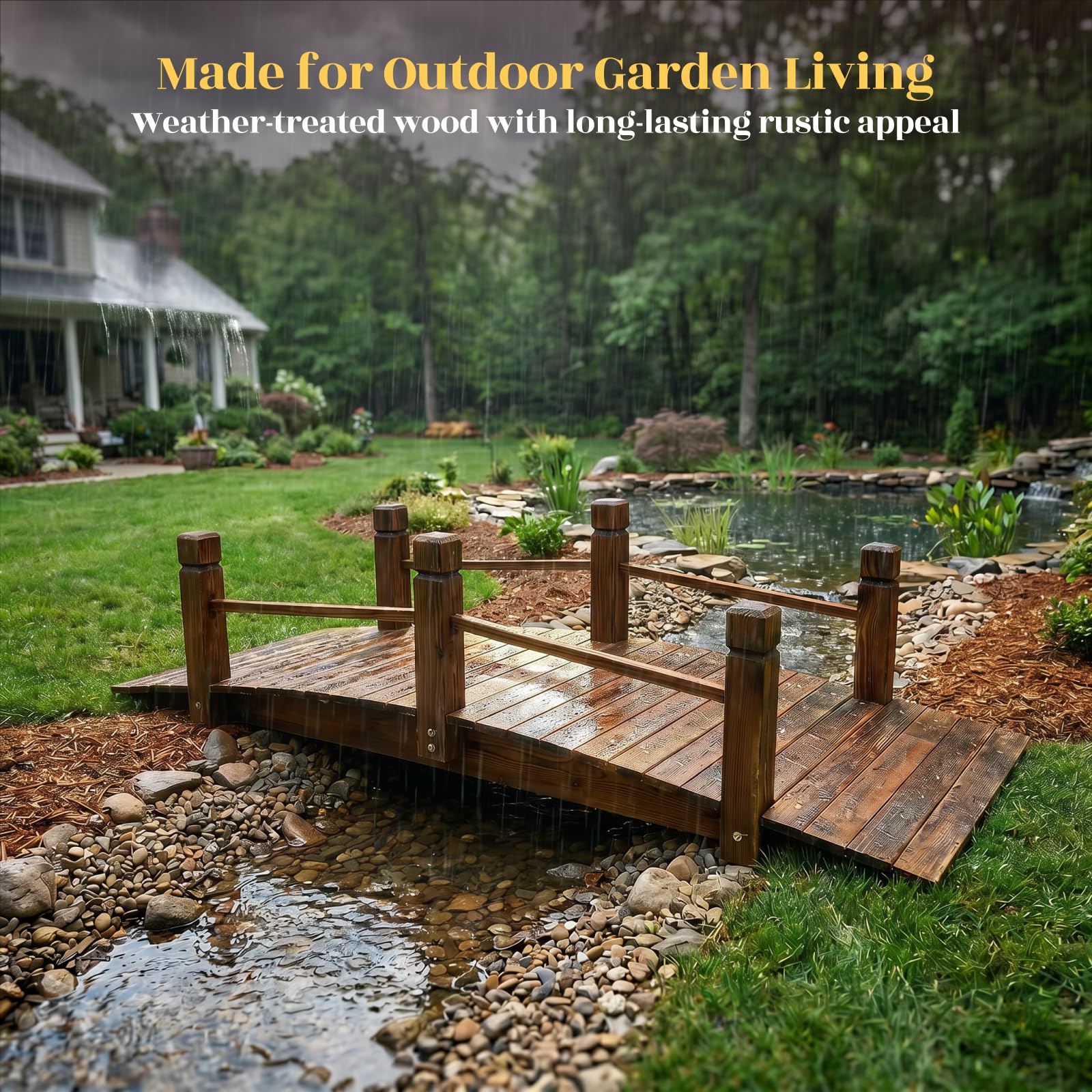 Hortikraft 160 cm Wooden Garden Bridge, view 6
