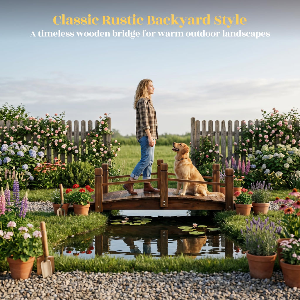 Hortikraft 160 cm Wooden Garden Bridge, view 7