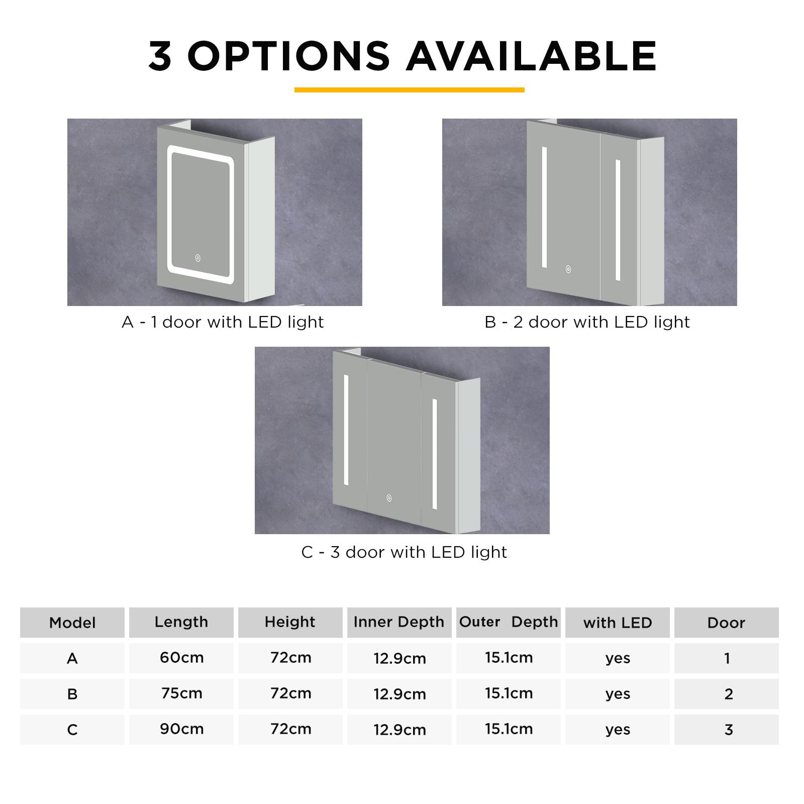 Viviendo LED Bathroom Mirror Cabinet – 900mm, view 3