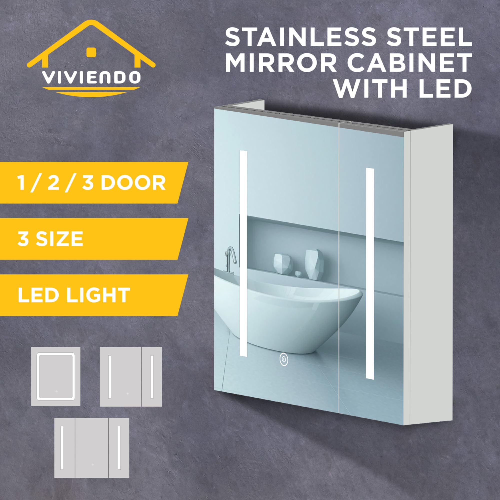 Viviendo LED Bathroom Mirror Cabinet – 750mm, view 4