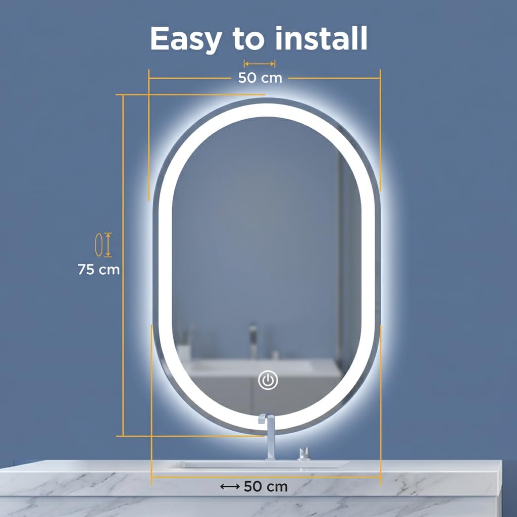 Viviendo 50 × 75 cm Oval LED Bathroom Mirror – 75 cm Oval, view 2