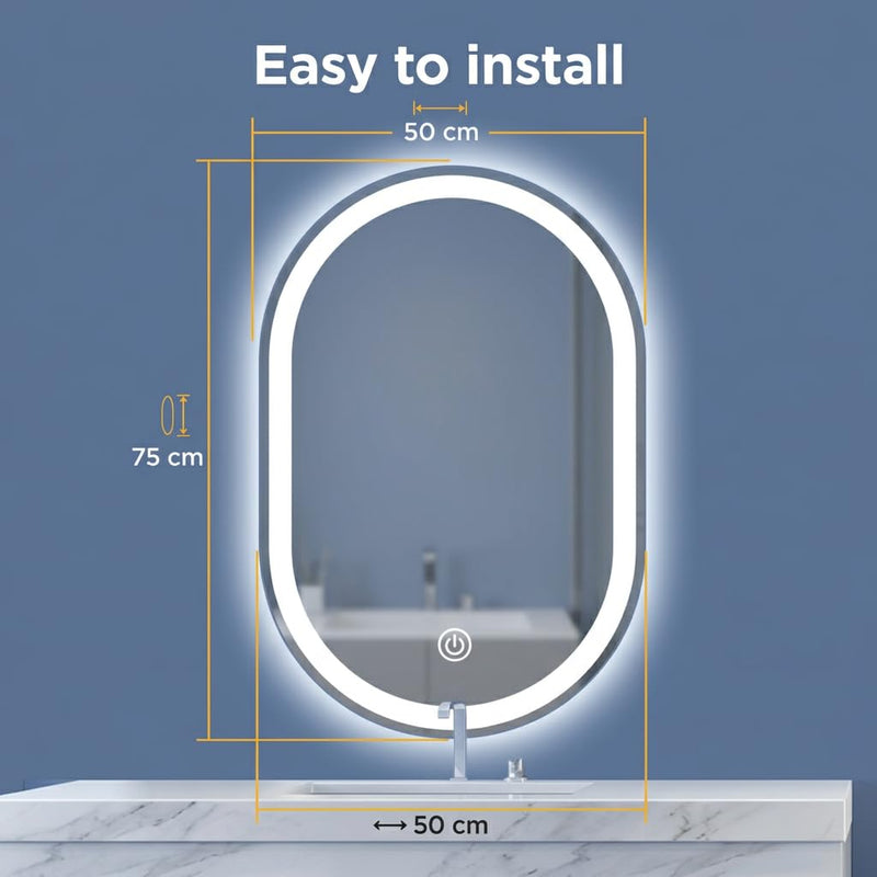 Viviendo 50 × 75 cm Oval LED Bathroom Mirror – 75 cm Oval, view 2