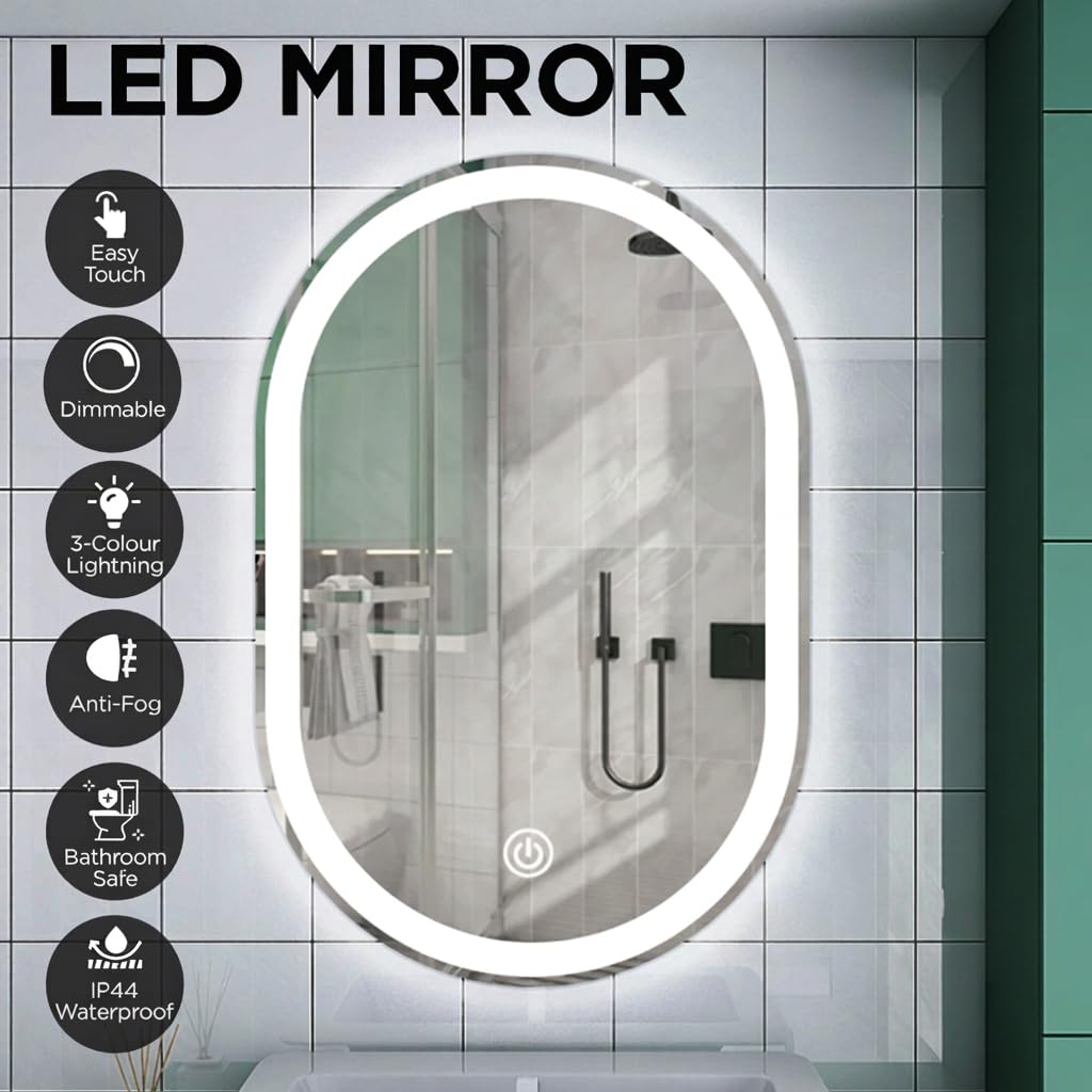 Viviendo 50 × 75 cm Oval LED Bathroom Mirror – 75 cm Oval, view 3