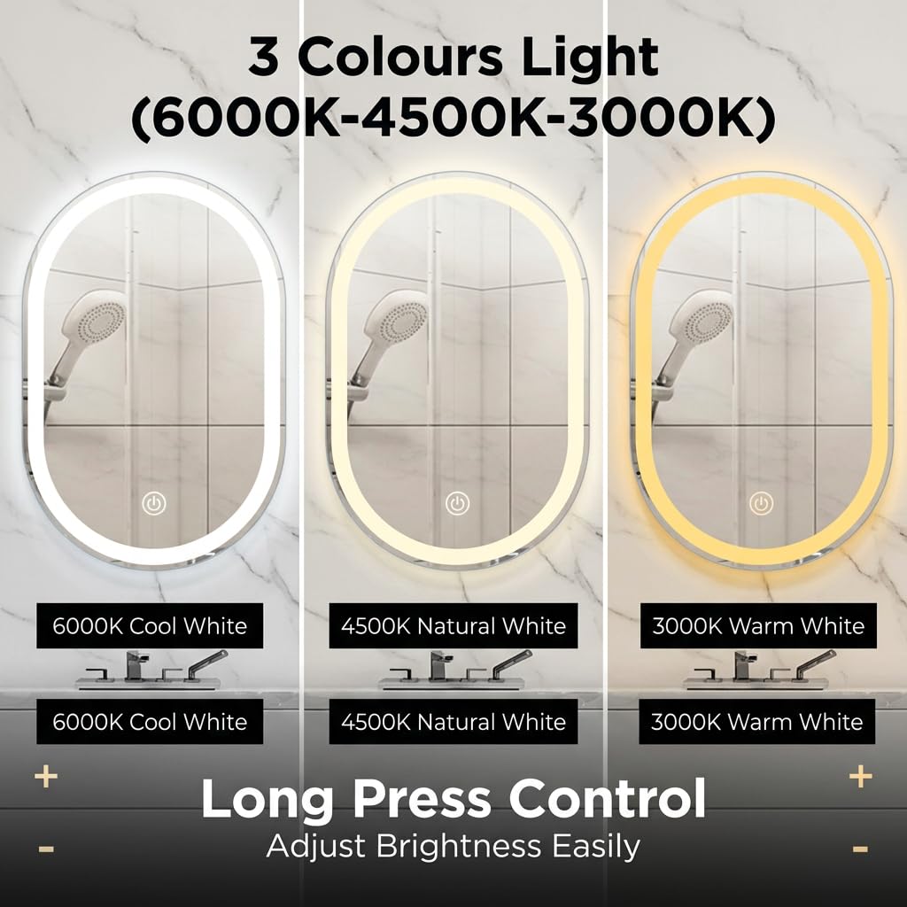 Viviendo 50 × 75 cm Oval LED Bathroom Mirror – 75 cm Oval, view 4