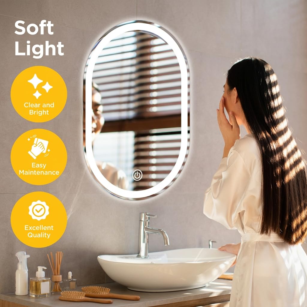 Viviendo 50 × 75 cm Oval LED Bathroom Mirror – 75 cm Oval, view 8