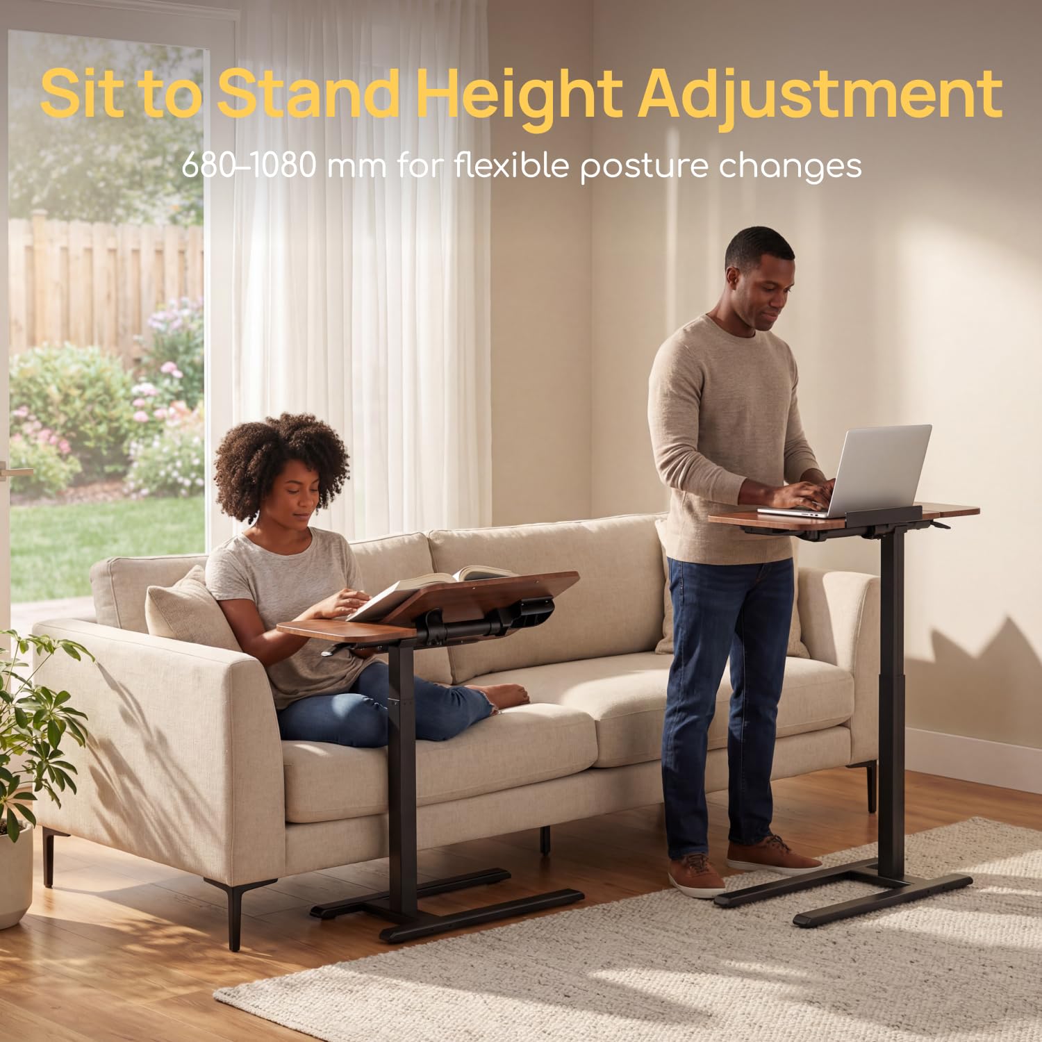 Viviendo Height-Adjustable Overbed Table with Tilting Top – Brown, view 2