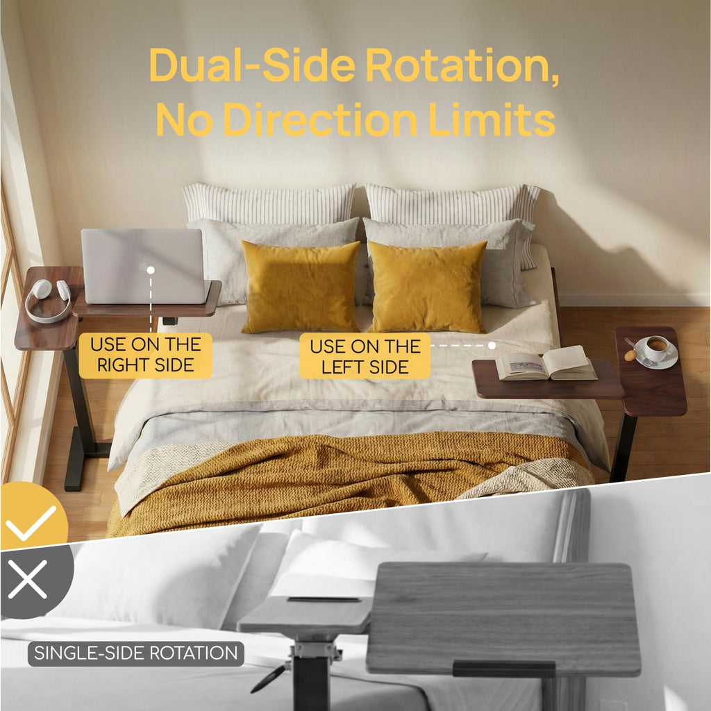 Viviendo Height-Adjustable Overbed Table with Tilting Top – Brown, view 5