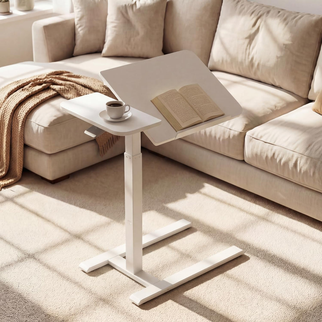 Viviendo Height-Adjustable Overbed Table with Tilting Top – White, view 2