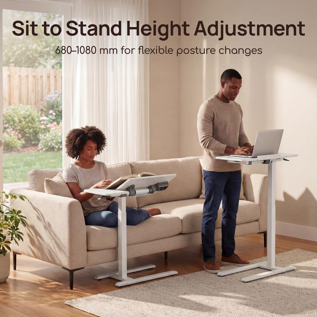 Viviendo Height-Adjustable Overbed Table with Tilting Top – White, view 3