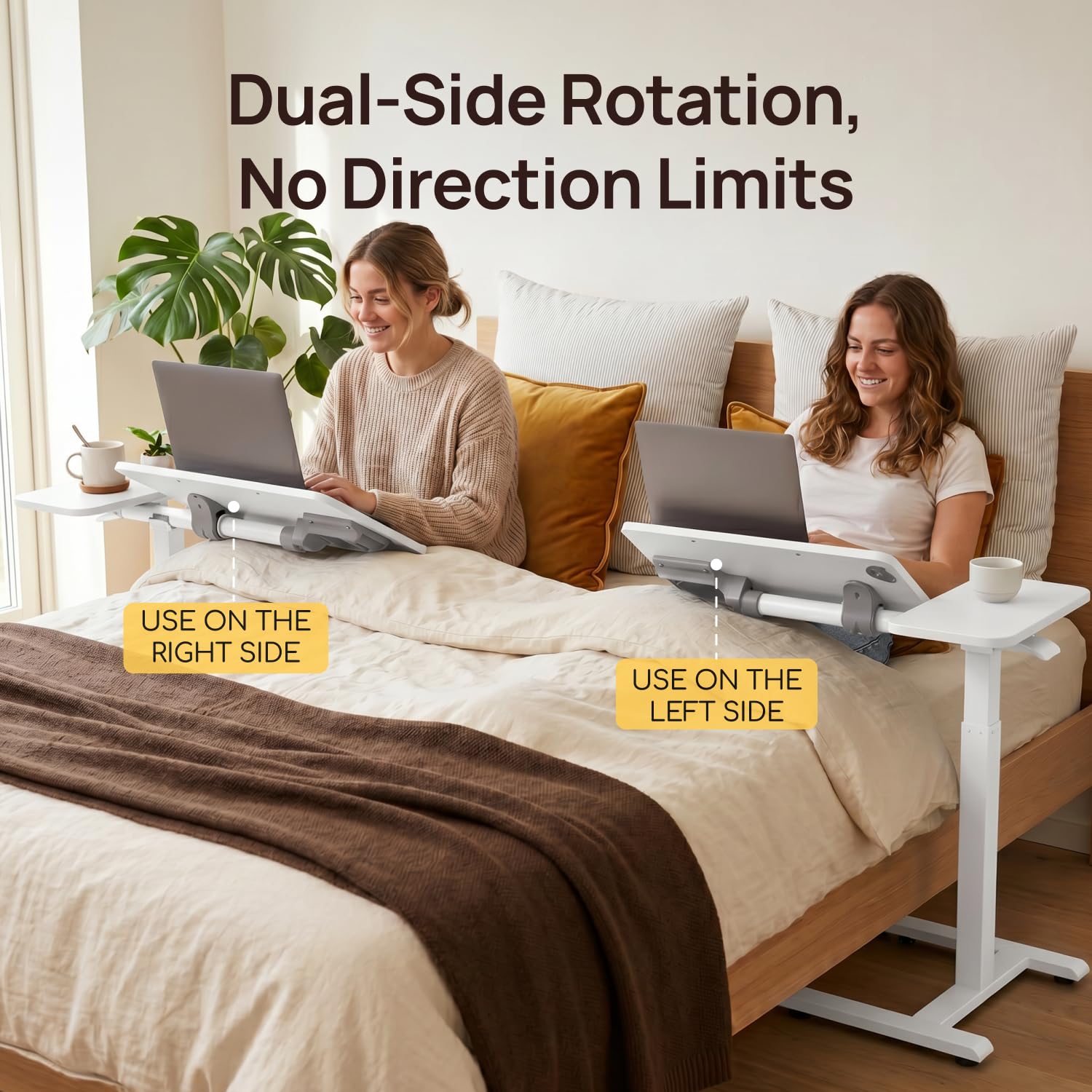 Viviendo Height-Adjustable Overbed Table with Tilting Top – White, view 5
