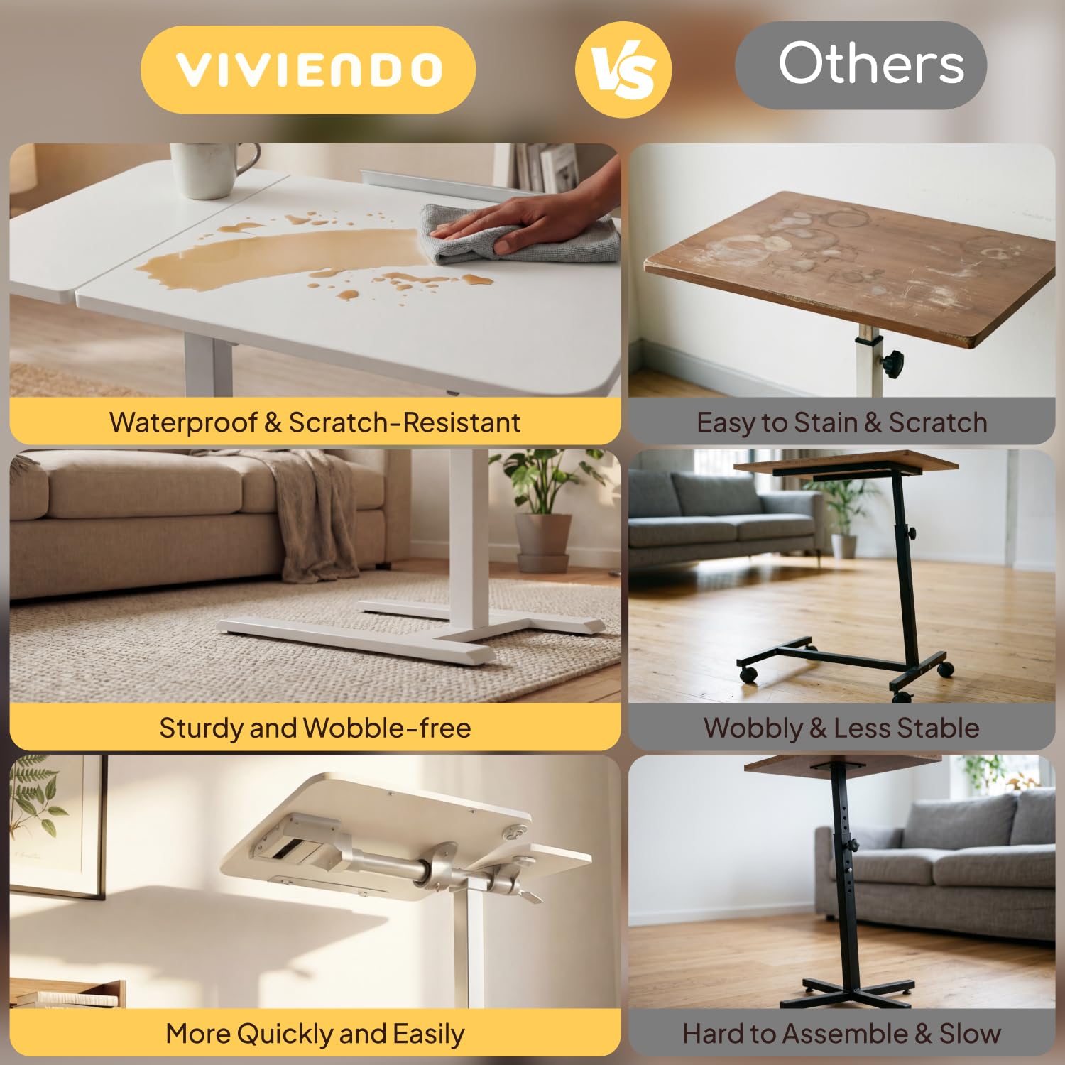 Viviendo Height-Adjustable Overbed Table with Tilting Top – White, view 7