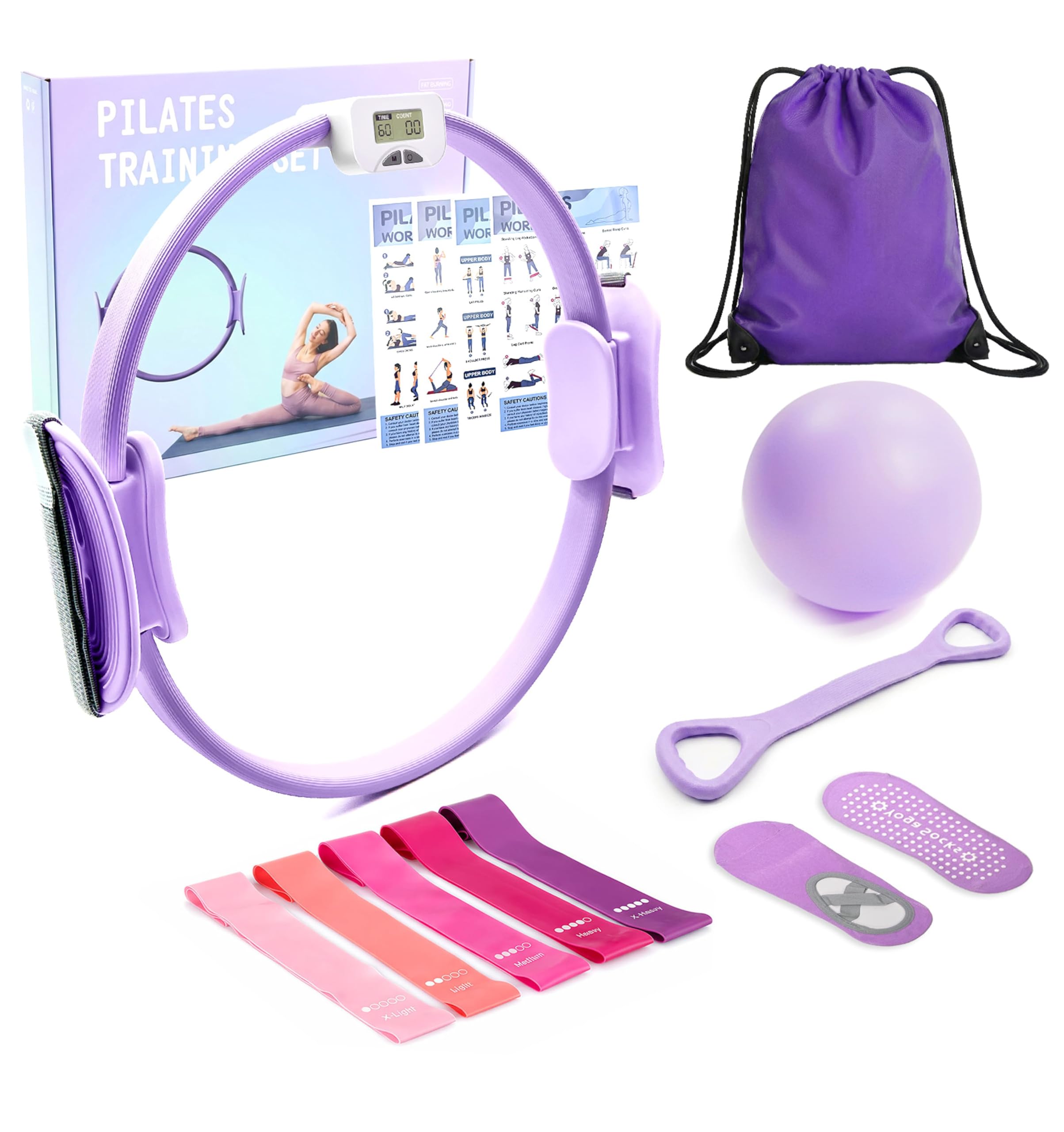 MaxU Pilates Ring Set with Counter and Timer – Purple