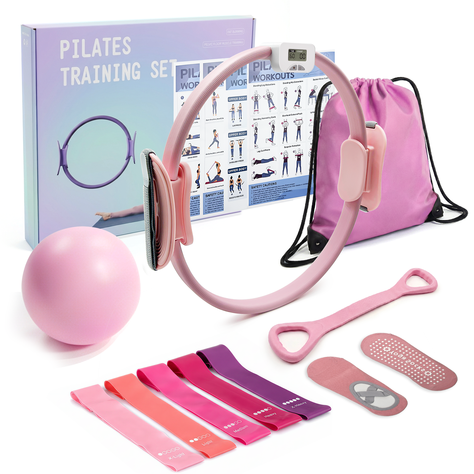 MaxU Pilates Ring Set with Counter and Timer – Pink