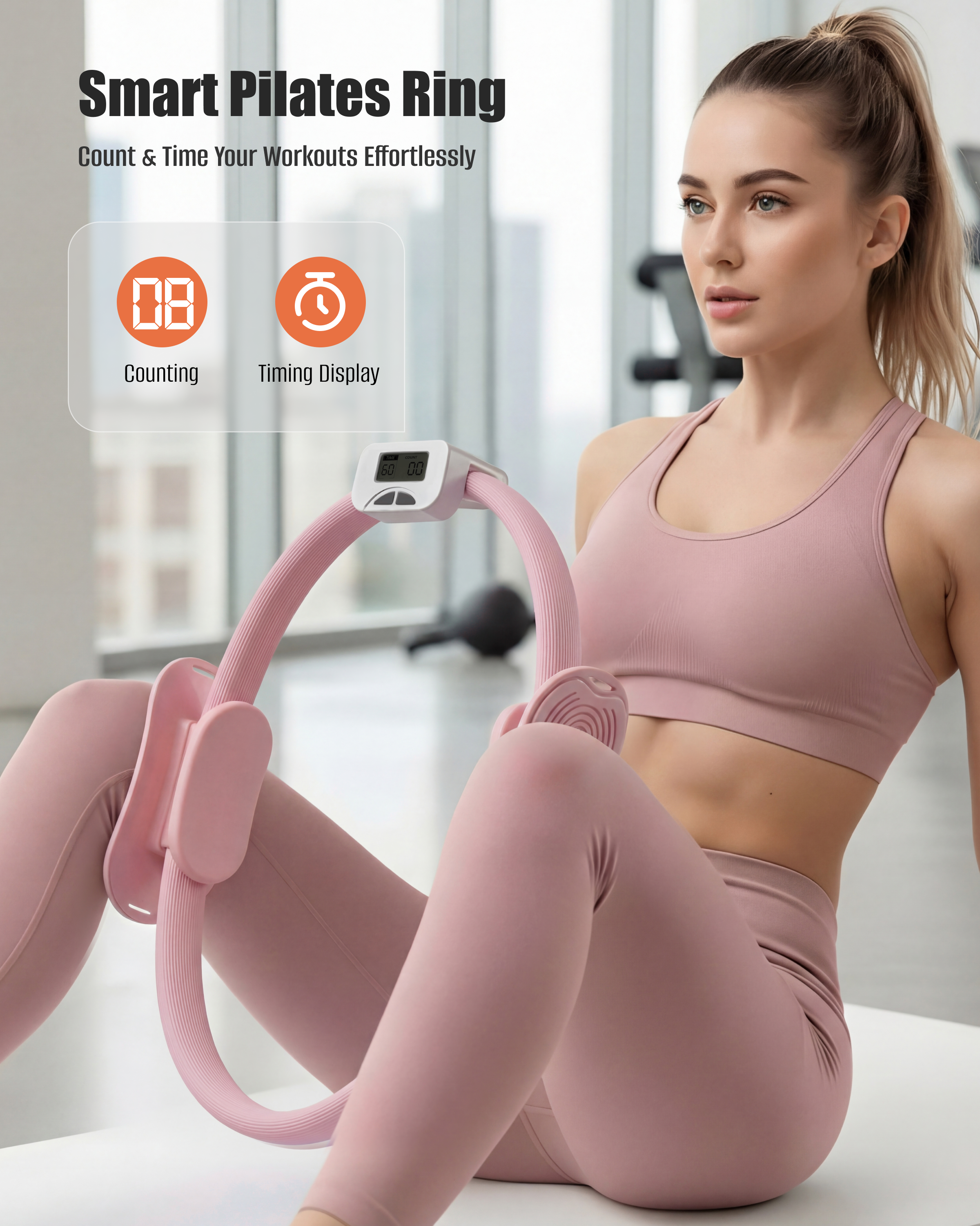 MaxU Pilates Ring Set with Counter and Timer – Pink, view 2
