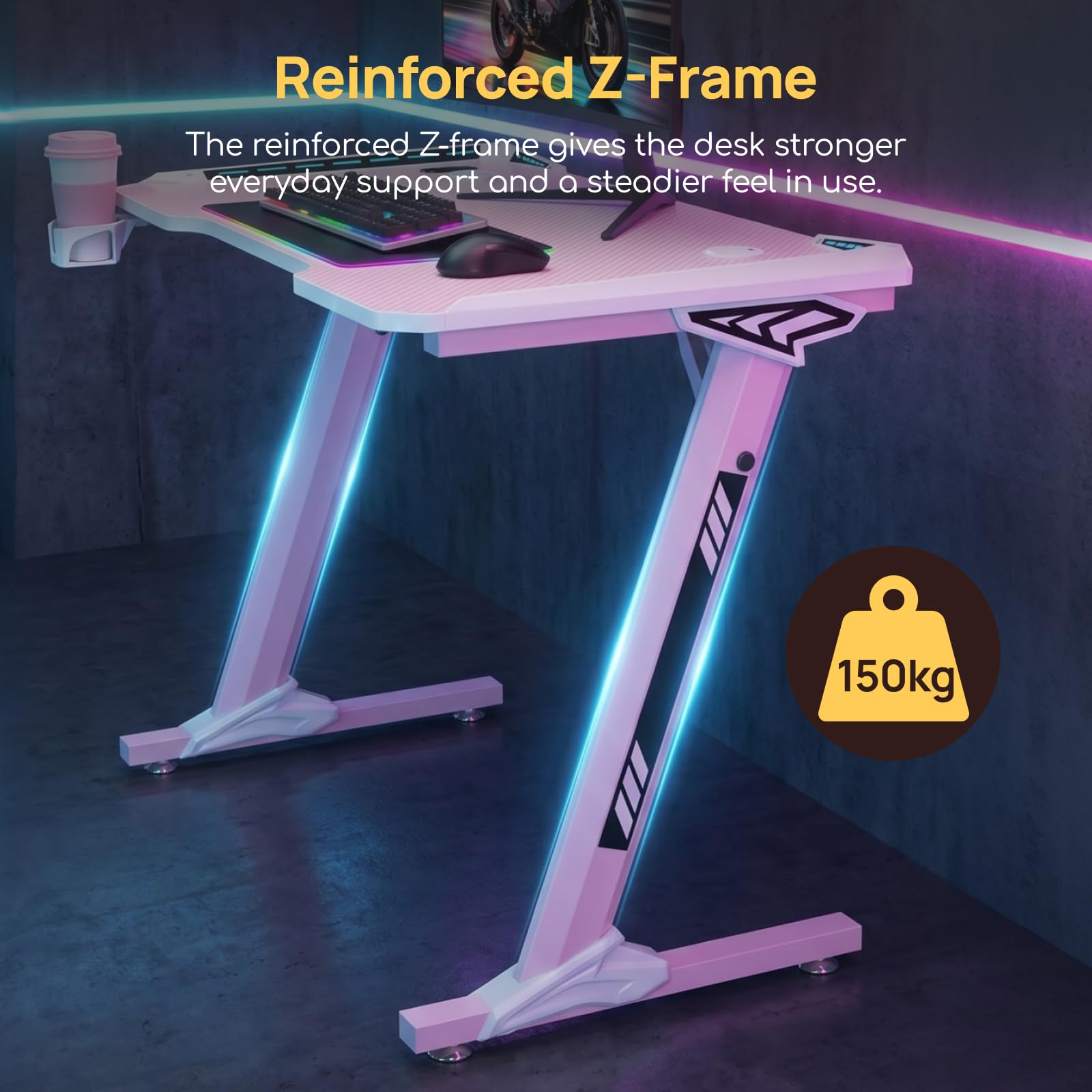 Viviendo RGB Gaming Desk – Pink / 140 cm, view 5