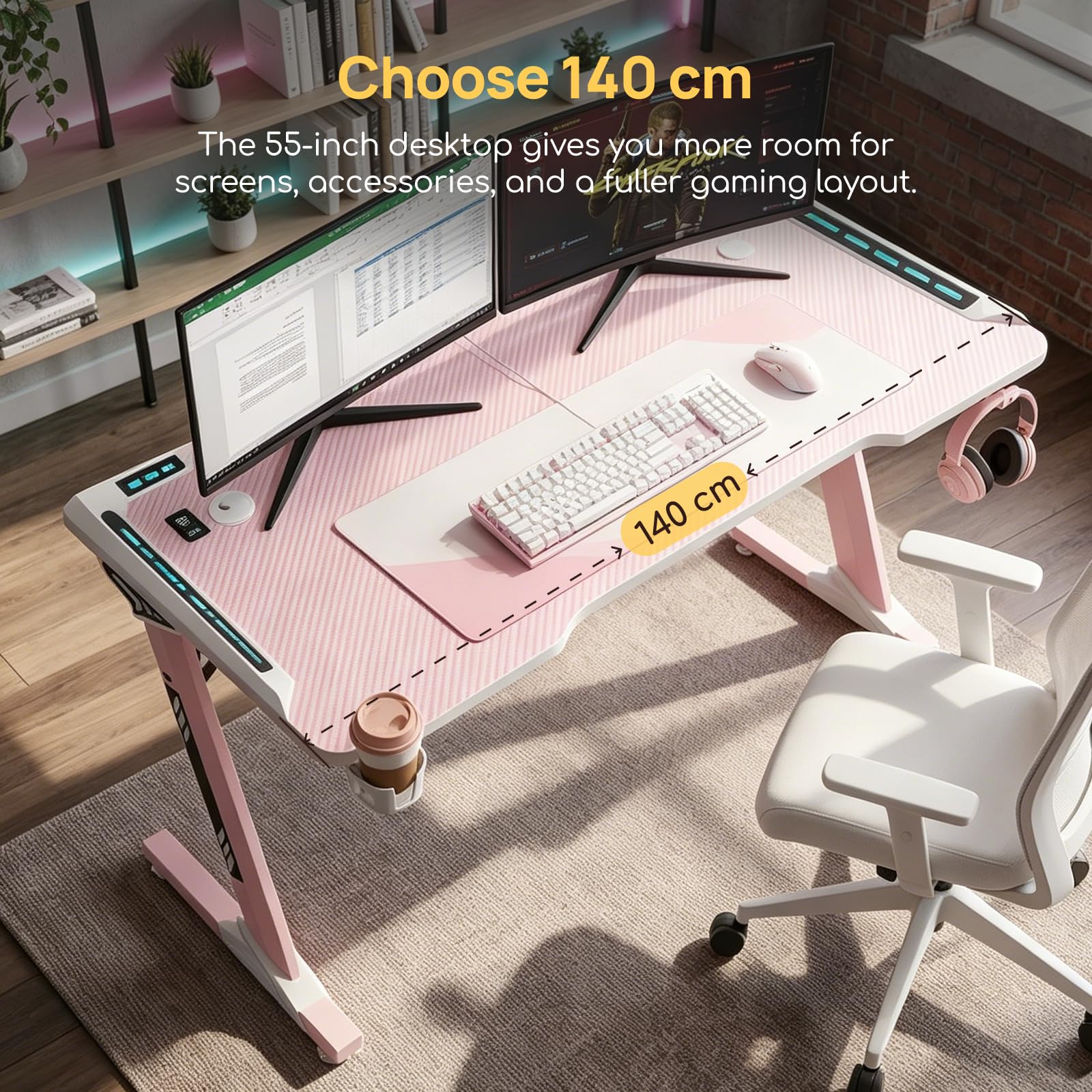 Viviendo RGB Gaming Desk – Pink / 140 cm, view 7