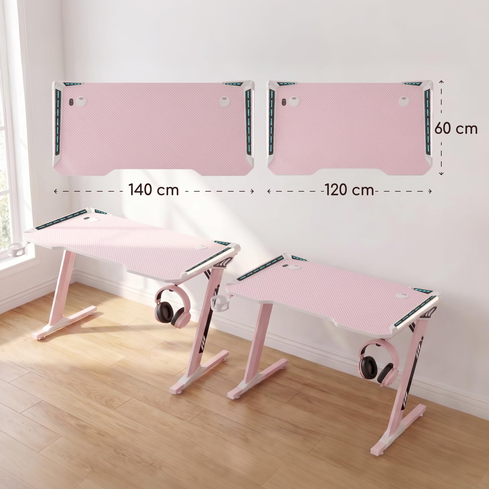 Viviendo RGB Gaming Desk – Pink / 140 cm, view 9