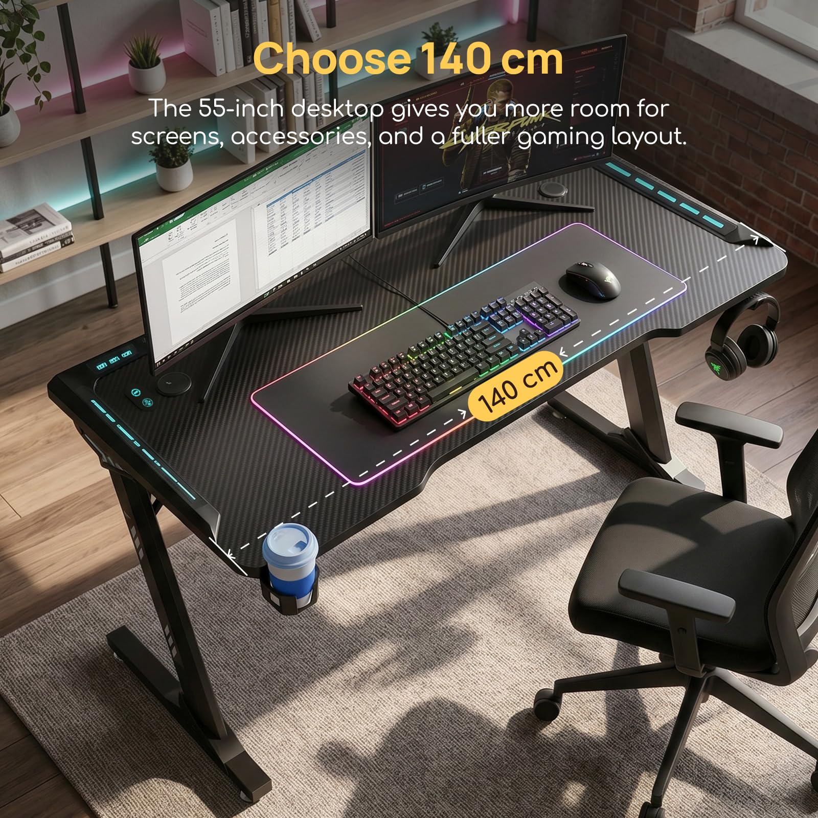 Viviendo RGB Gaming Desk – Black / 140 cm, view 7