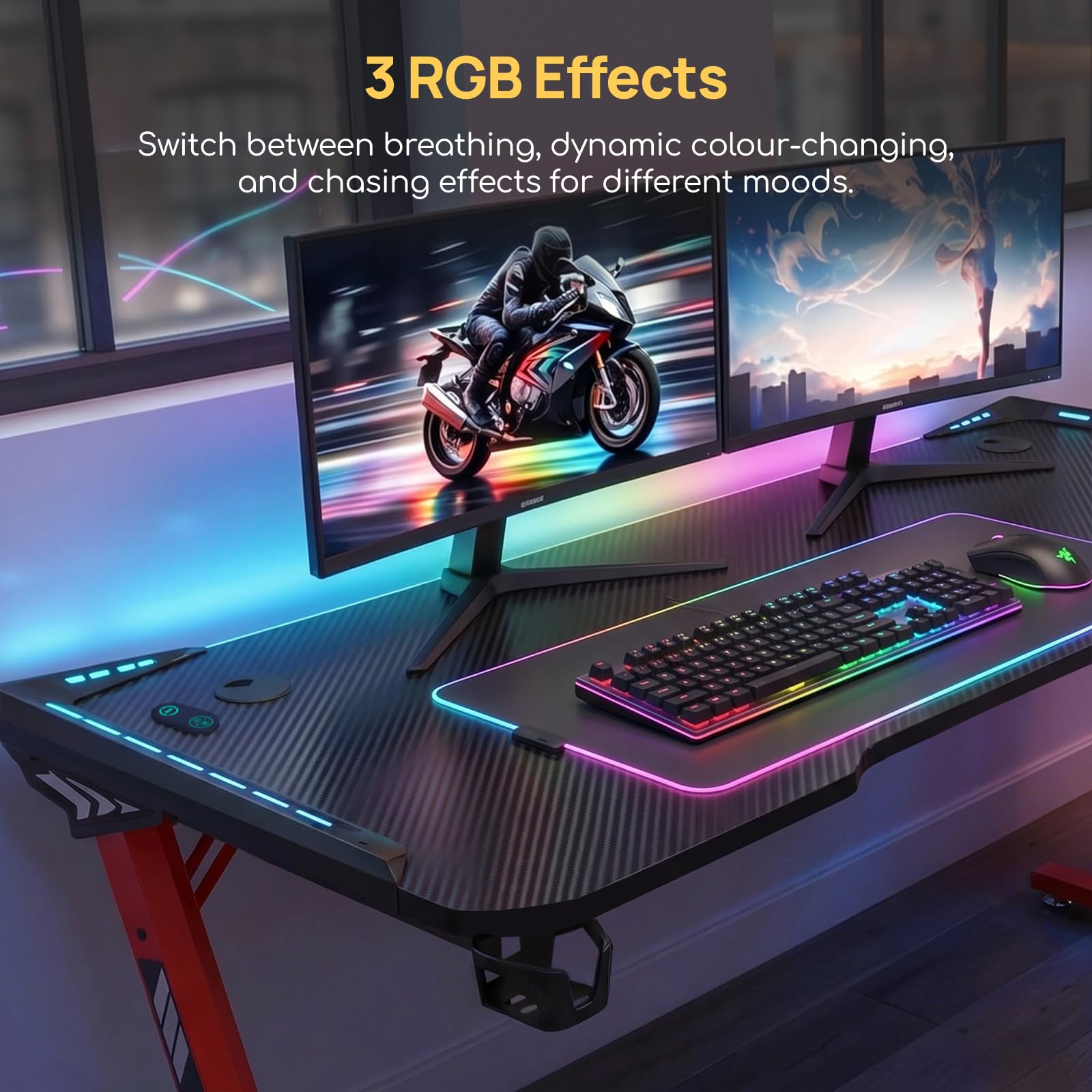 Viviendo RGB Gaming Desk – Red / 120 cm, view 4