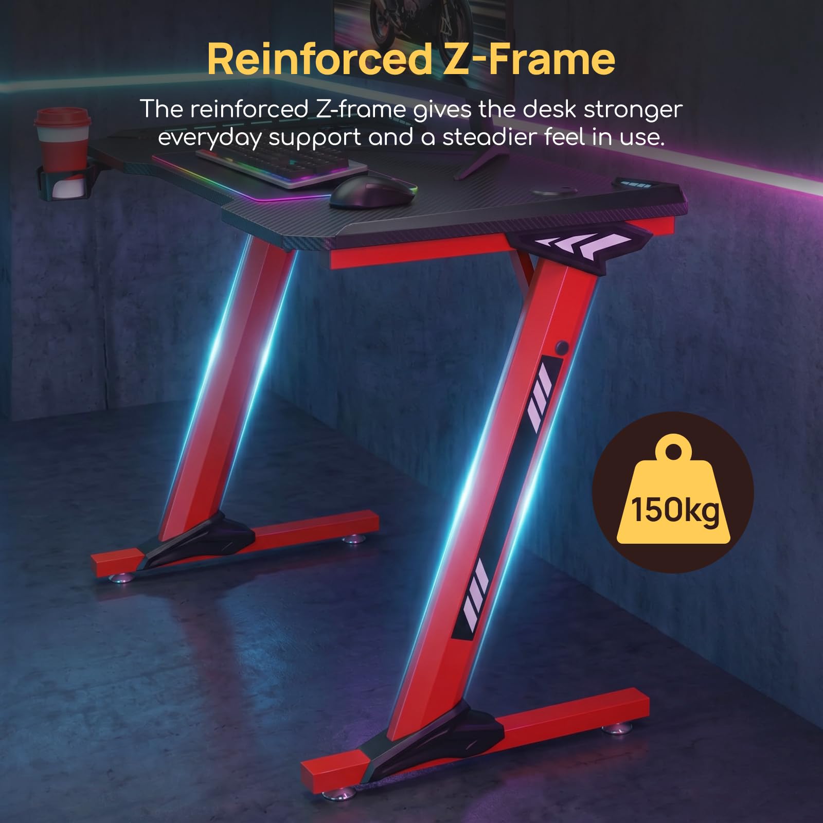 Viviendo RGB Gaming Desk – Red / 120 cm, view 5